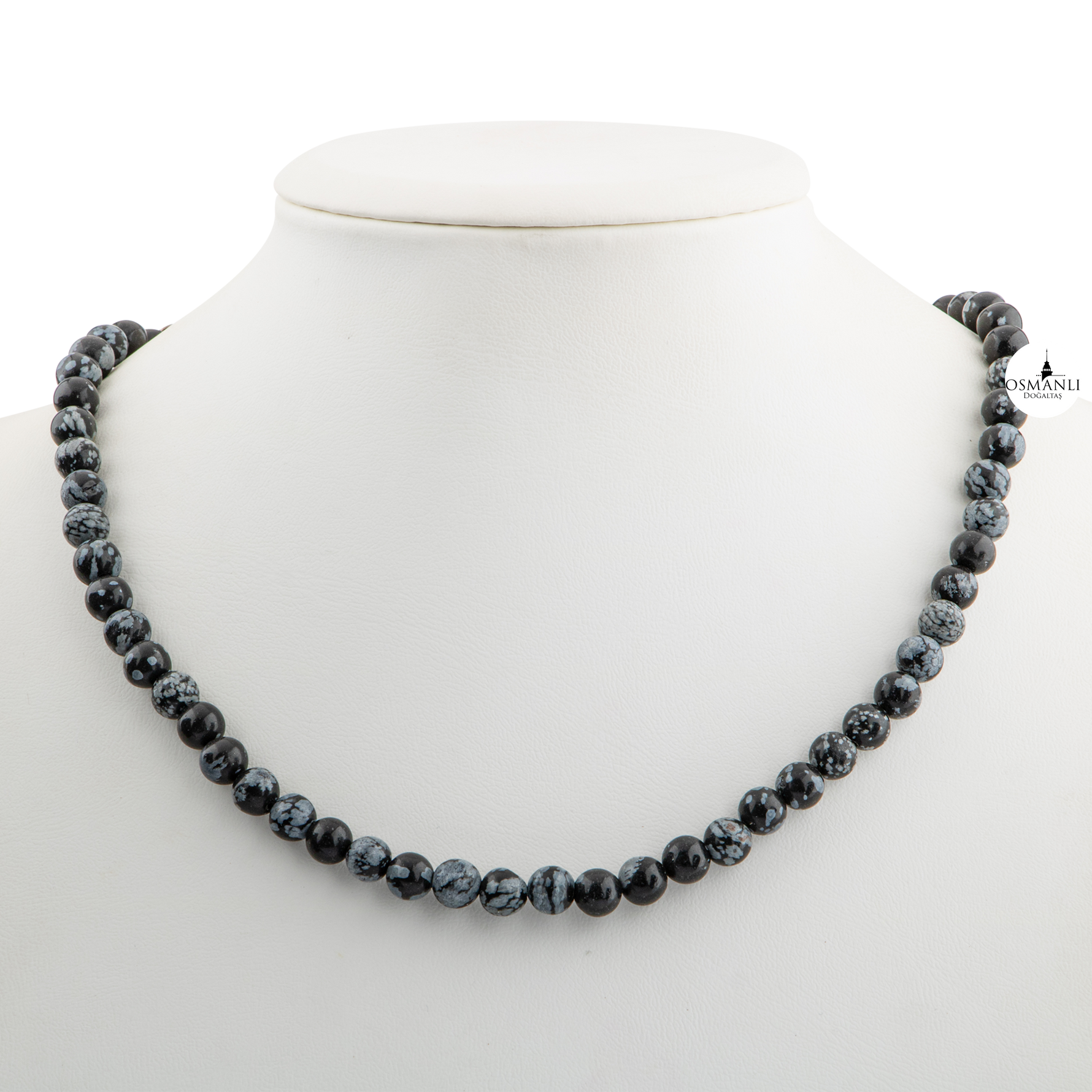 Karlı Obsidyen 6 mm Dizi Doğal Taş Kolye