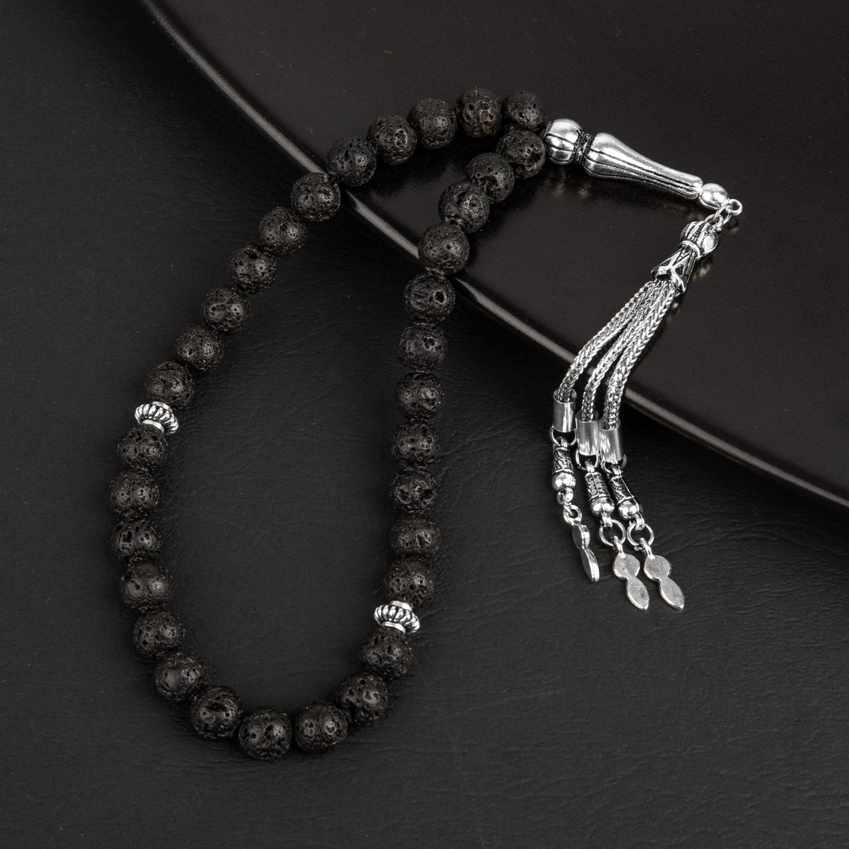 Siyah Lav Taşı Doğal Taş Tesbih 33lük - 8mm