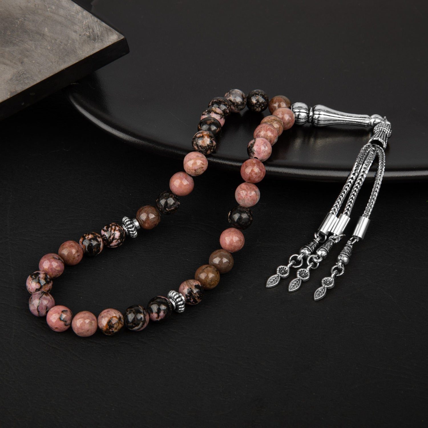 Rodonit Doğal Taş Tesbih 33lük - 8mm