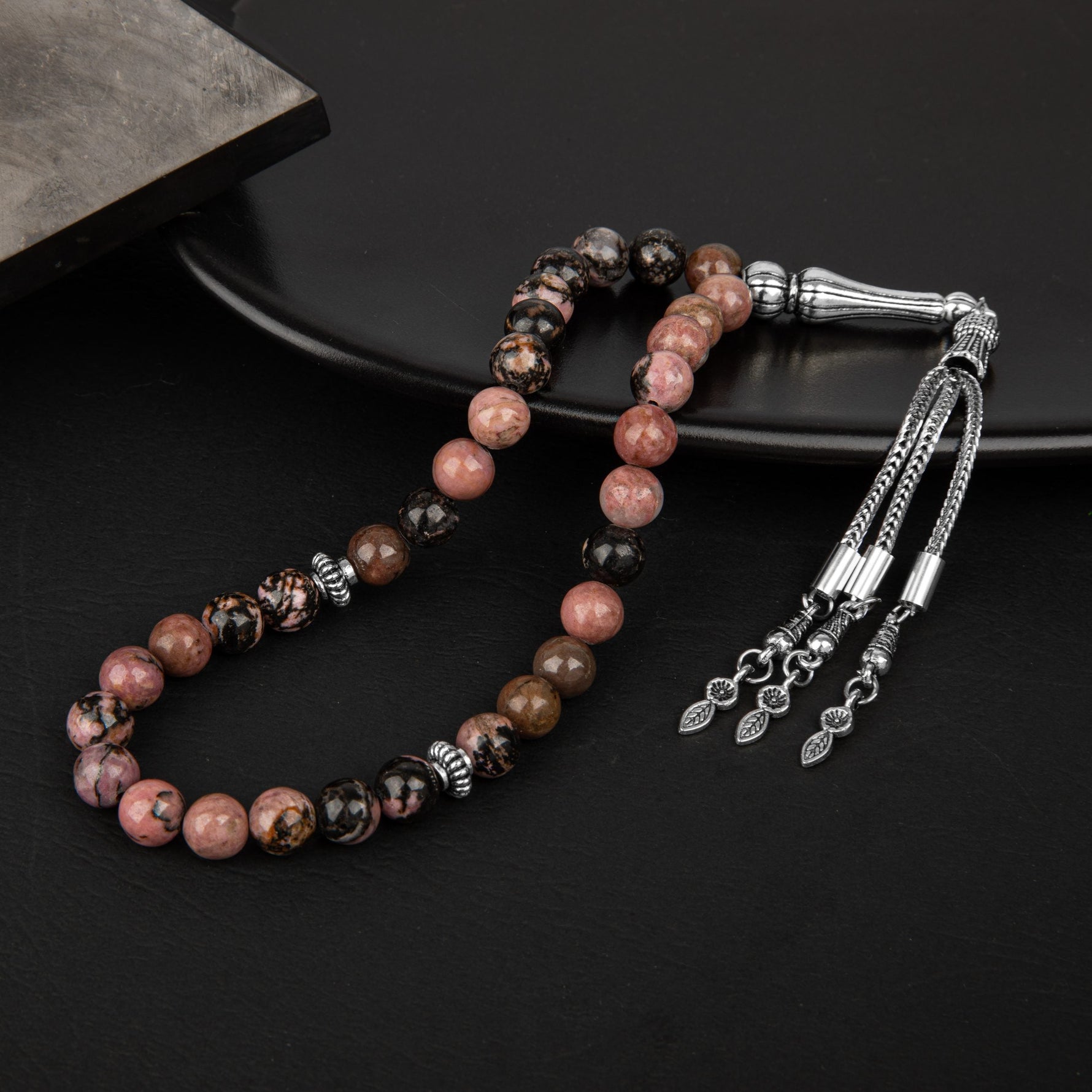 Rodonit Doğal Taş Tesbih 33lük - 8mm