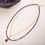 Ametist Doğal Taş Gümüş Zincir 2&