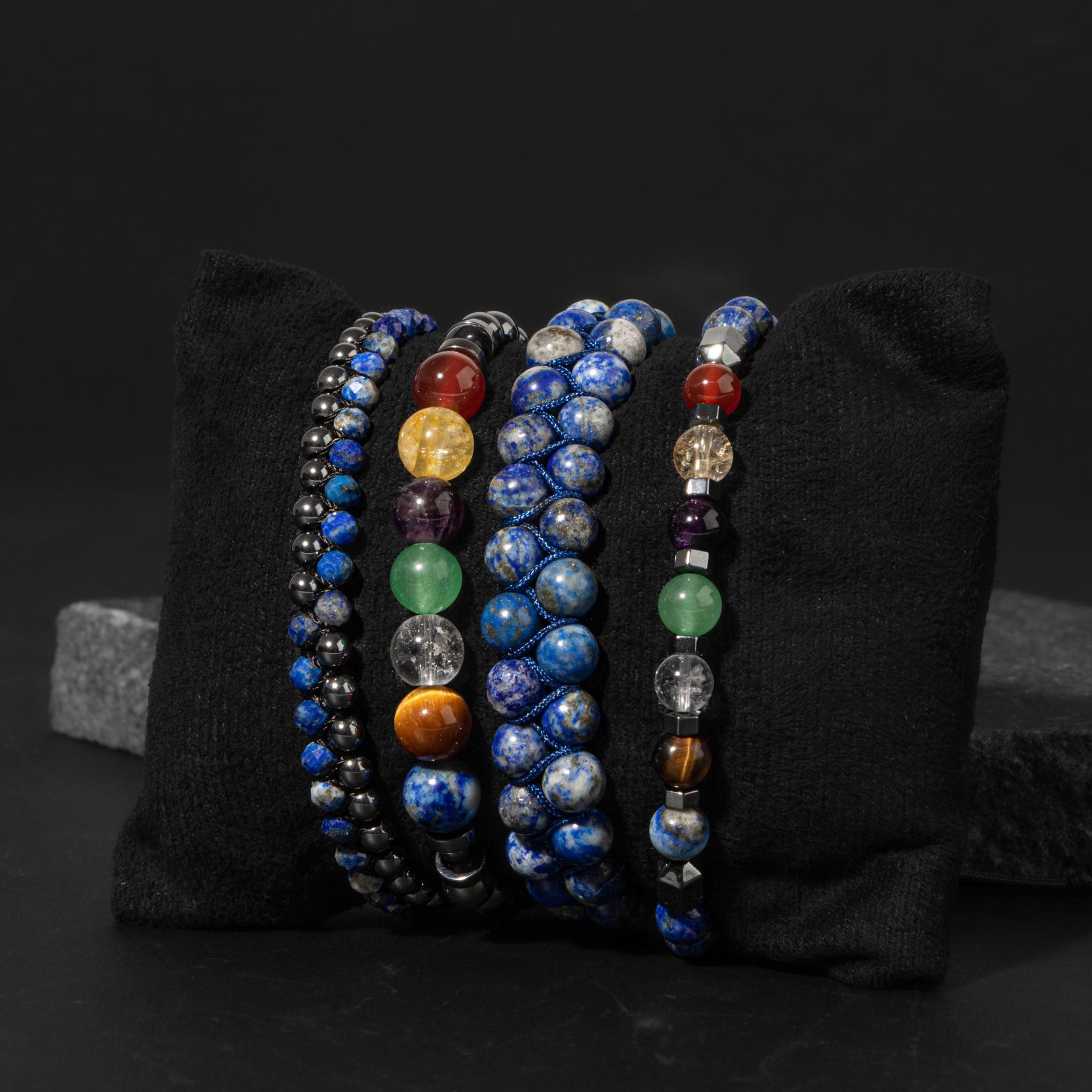 Çakra-Lapis Bileklik Seti Ametist, Kaplan Gözü, Akik, Kuvars, Lapis