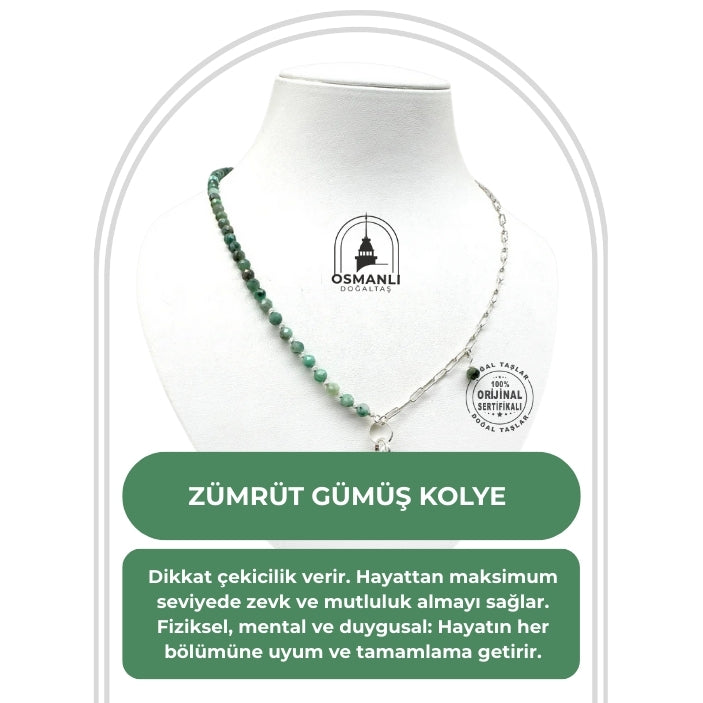 Sertifikalı Hakiki Zümrüt Gümüş Kolye