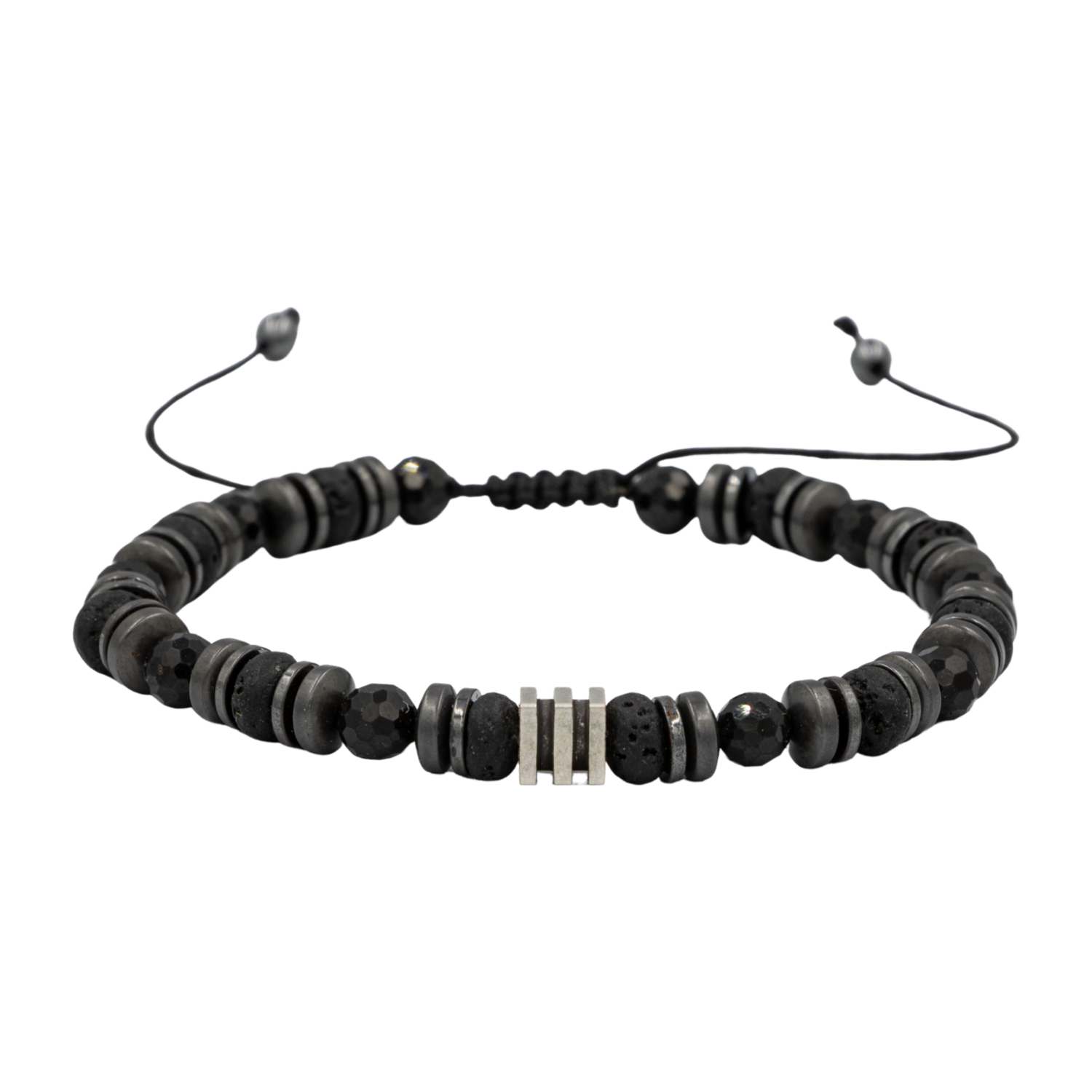 Turmalin-Siyah Lav Taşı-Hematit Doğal Taş Erkek Makrome Bileklik