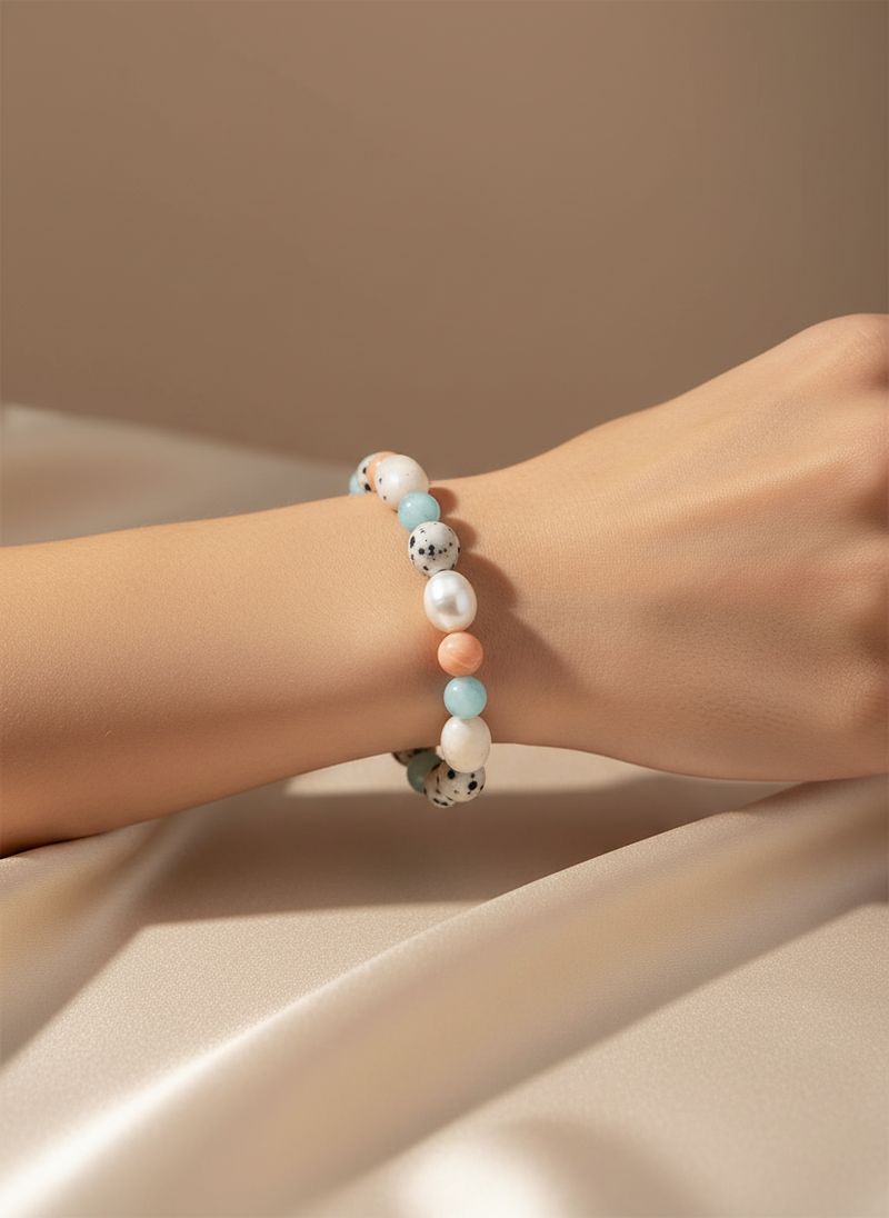Sertifikalı Akuamarin, Doğal Taş Bileklik Güneş Taşı Ay Taşı Pembe Kuvars Aquamarine