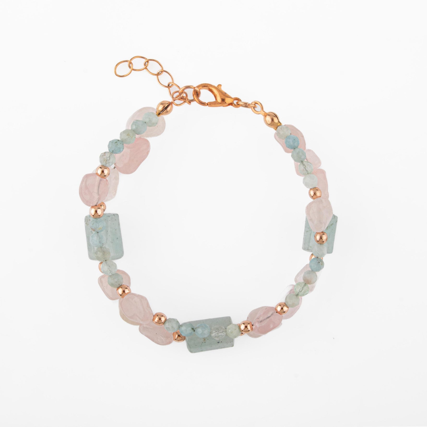 Pembe Kuvars-Akuamarin Doğal Taş Bileklik