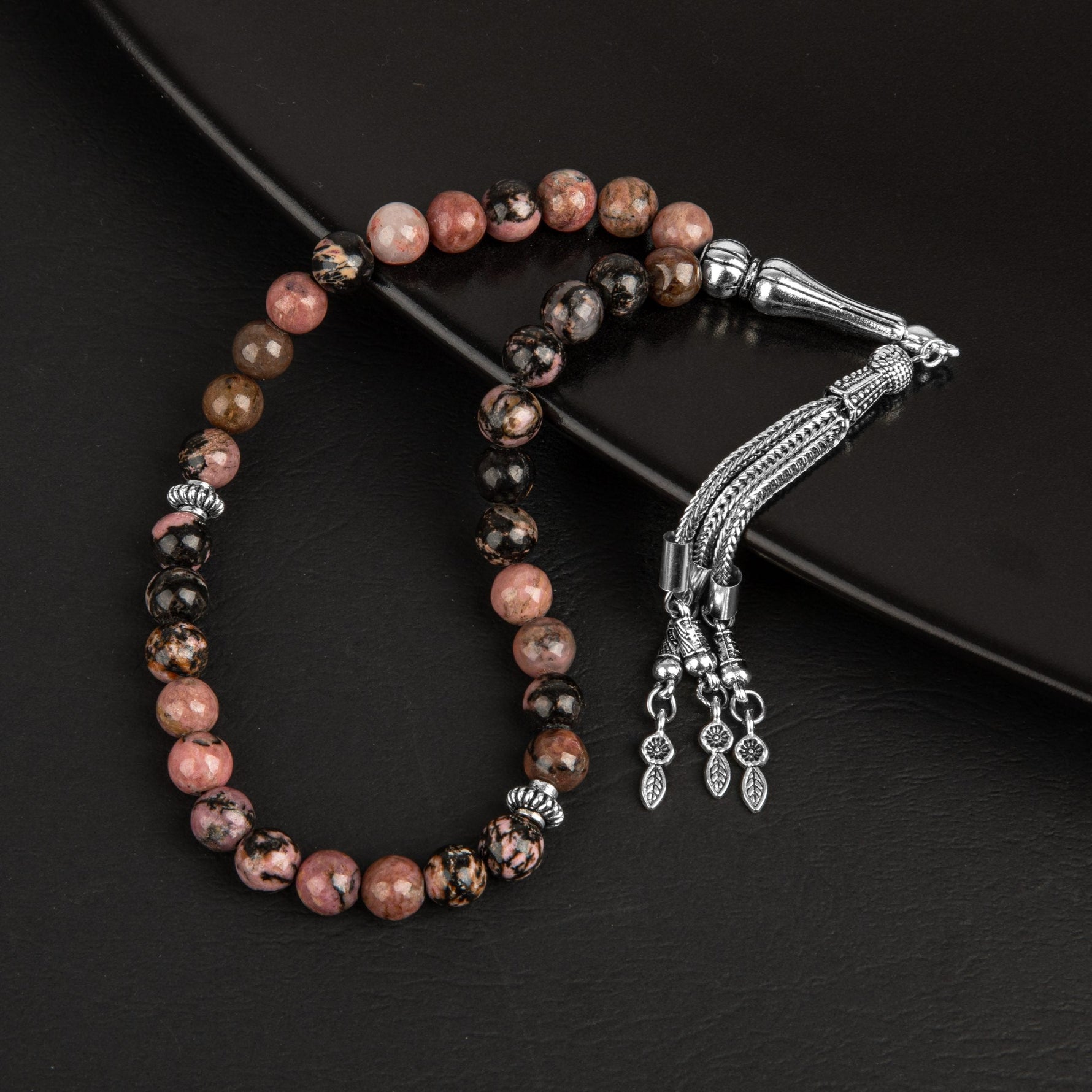 Rodonit Doğal Taş Tesbih 33lük - 8mm