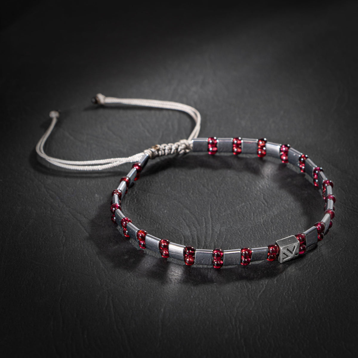 Bordo Granat Lal-Hematit Doğal Taş Erkek Makrome Bileklik