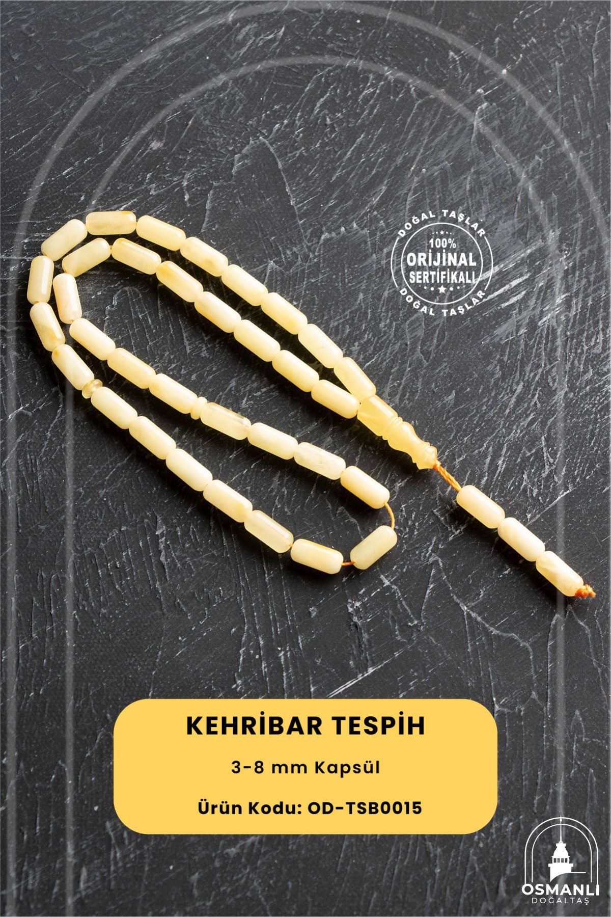 Sertifikalı 3-8 mm Silindir Kesim Kehribar Tesbih