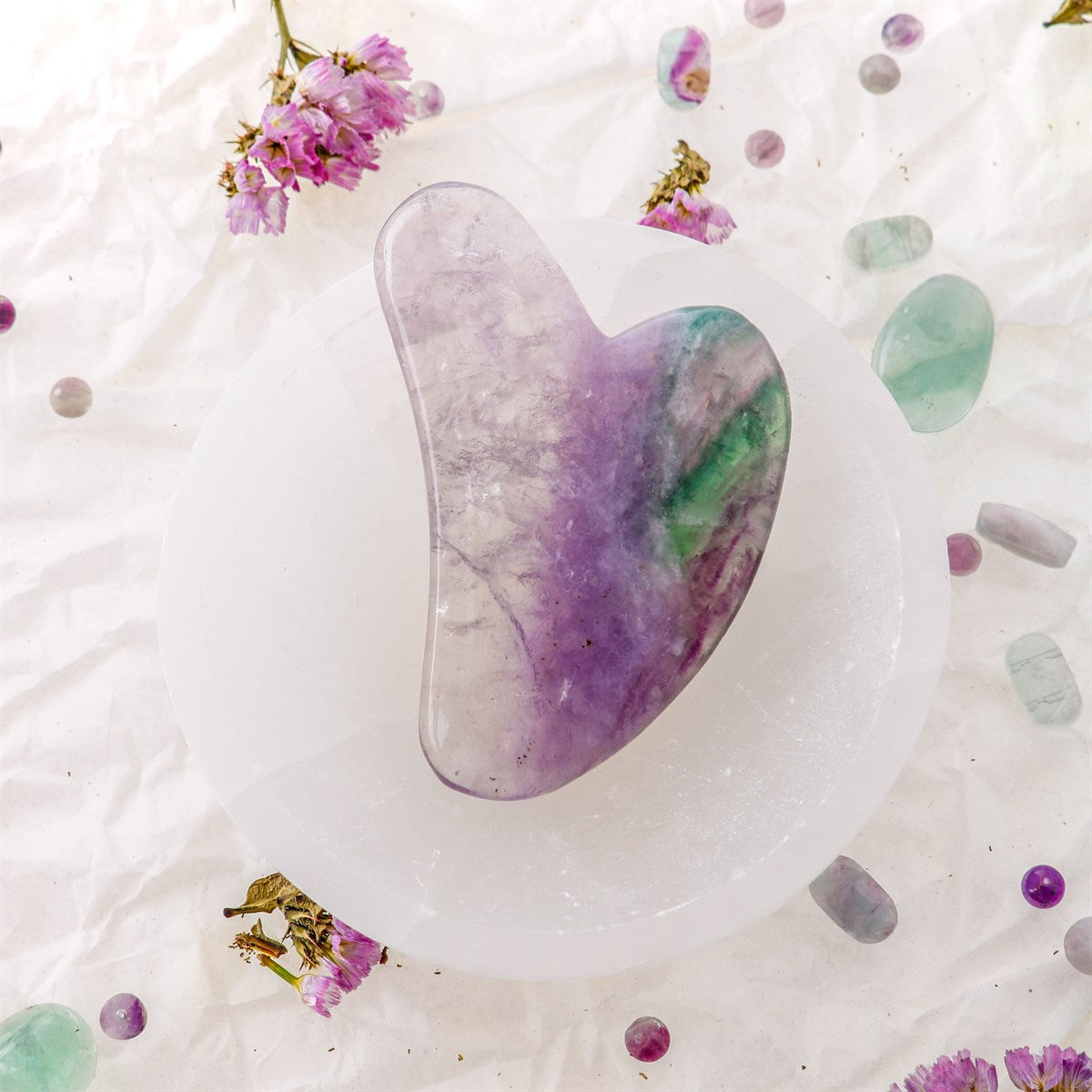 Florit Taşı Gua Sha Yüz Masaj Taşı Kalpli