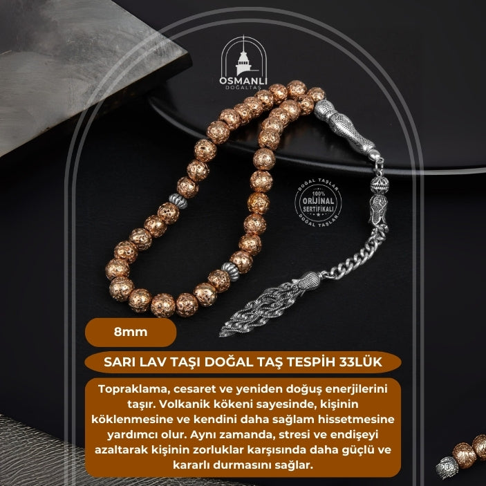 Sarı Lav Taşı Doğal Taş Tesbih 33lük - 8mm