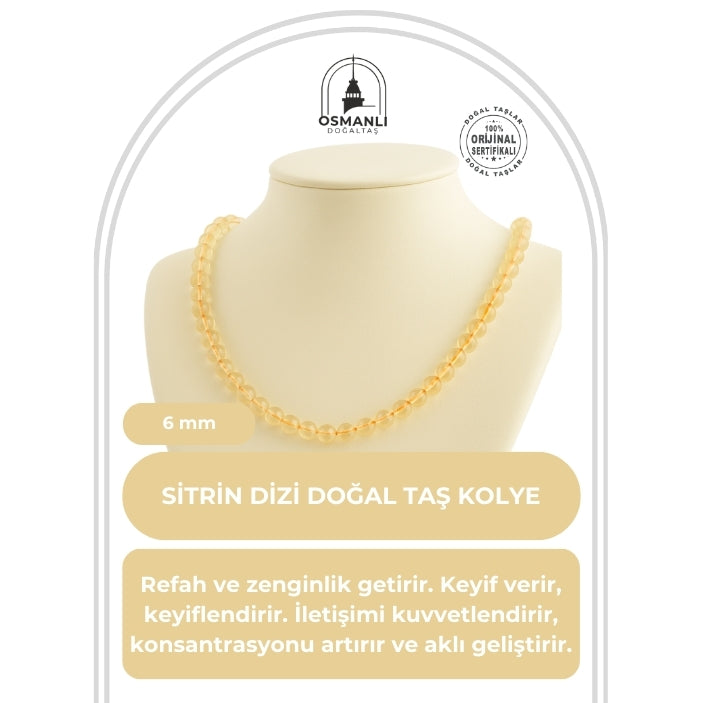 Sitrin 6 mm Dizi Doğal Taş Kolye