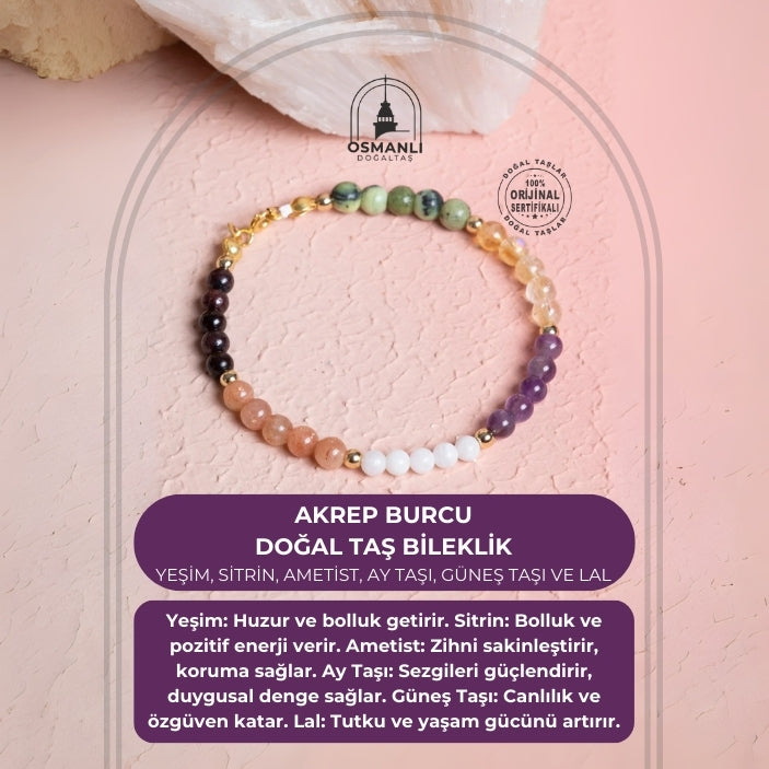 Sertifikalı Akrep Burcu Doğal Taş Bileklik