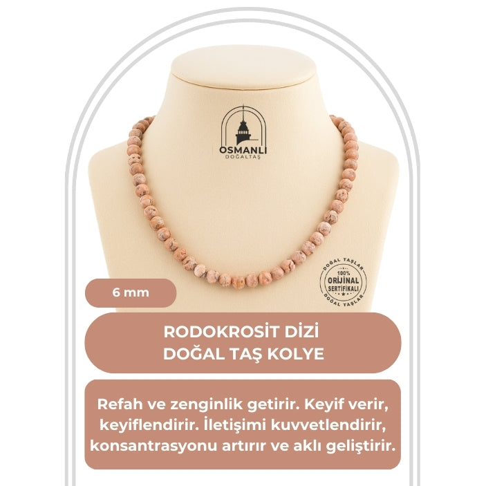 Rodokrosit 6 mm Dizi Doğal Taş Kolye