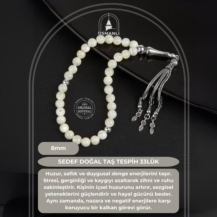 Sedef Doğal Taş Tesbih 33lük - 8mm