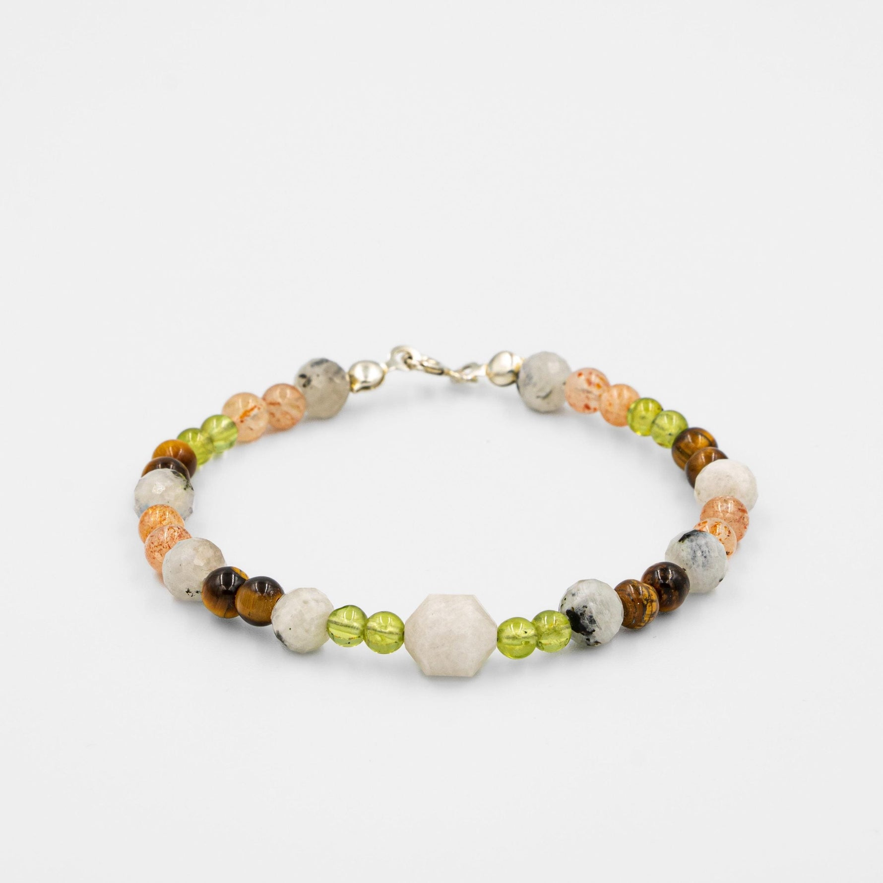 Ay Taşı-Güneş Taşı-Zebercet-Kaplan Gözü Doğal Taş Gümüş Bileklik