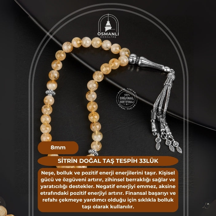 Sitrin Doğal Taş Tesbih 33lük - 8mm