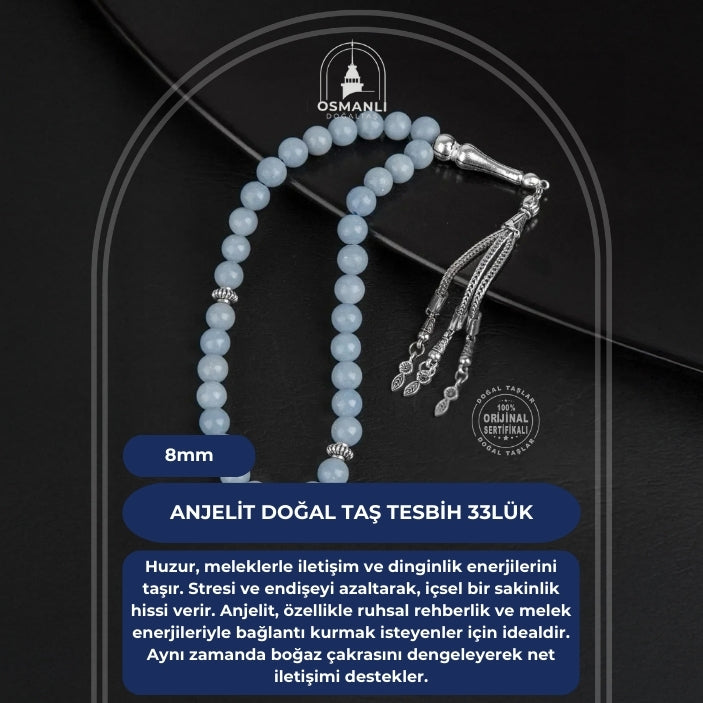 Anjelit Doğal Taş Tesbih 33lük - 8mm