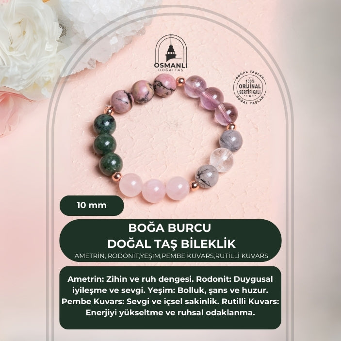 Sertifikalı Burç Doğal Taş Bileklik - Boğa Burcu