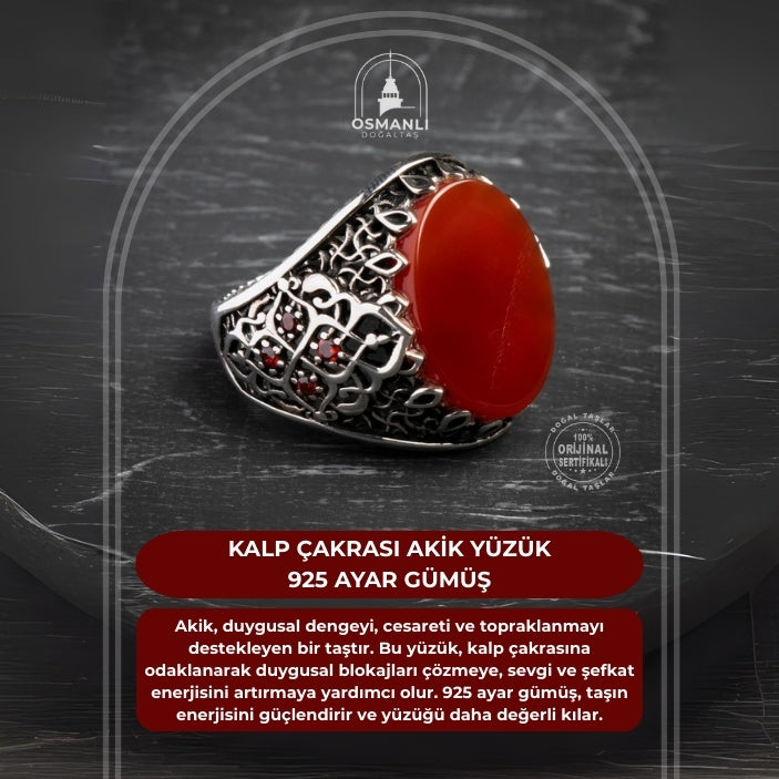 Kalp Çakrası Akik Yüzük 925 Ayar Gümüş