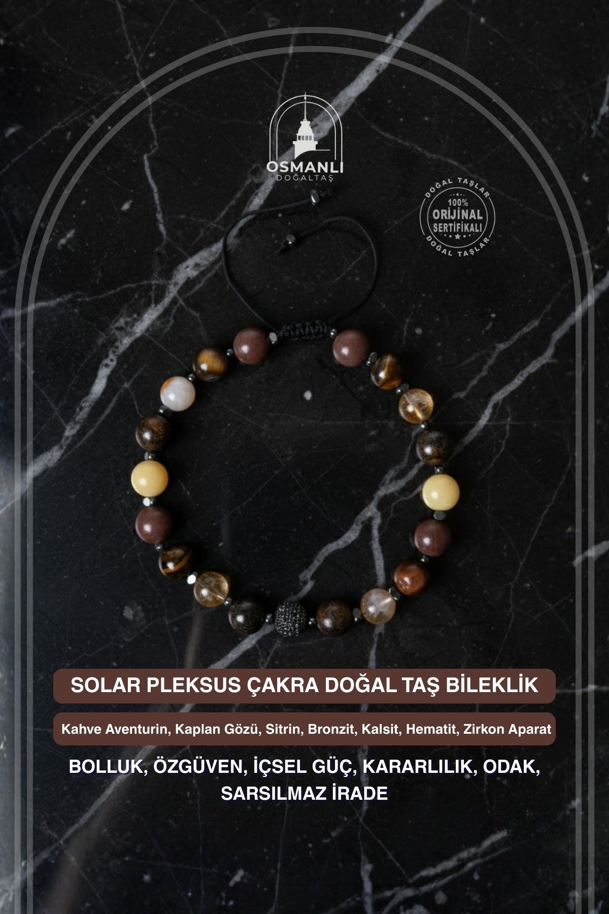 Sertifikalı Solar Pleksus Çakra Doğal Taş Makrome Bileklik