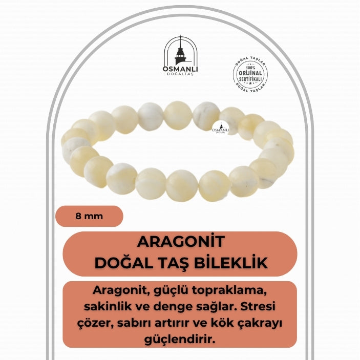 Aragonit 8mm Doğal Taş Bileklik