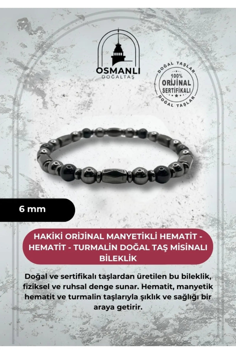 Sertifikalı Manyetikli Hematit - Turmalin Doğal Taş Bileklik
