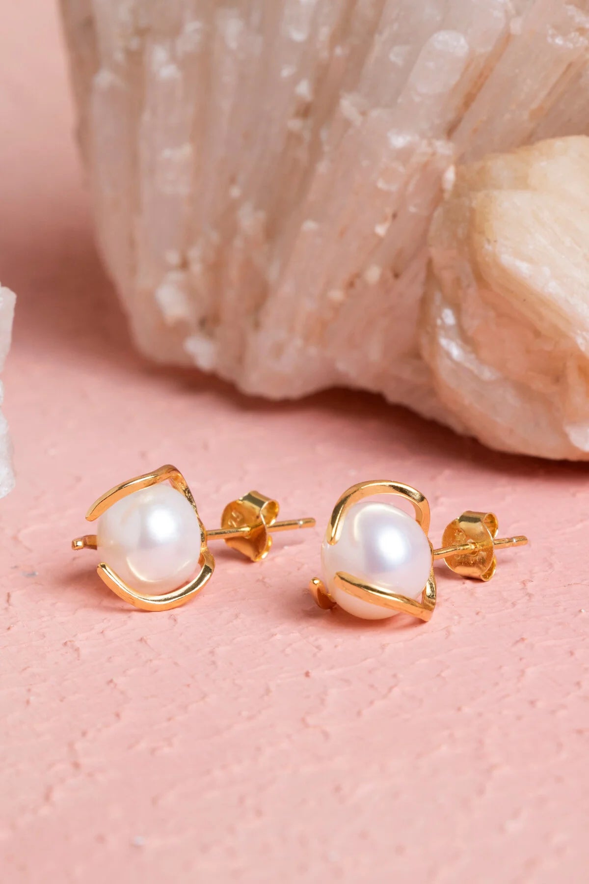 İnci Altın Kaplama Doğal Taş Küpe