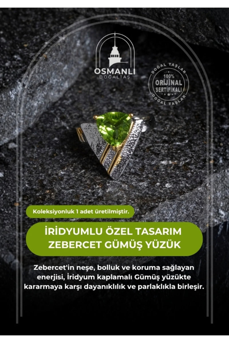 Sertifikalı Özel Tasarım İridyumlu Zebercet Gümüş Yüzük (Kadın)