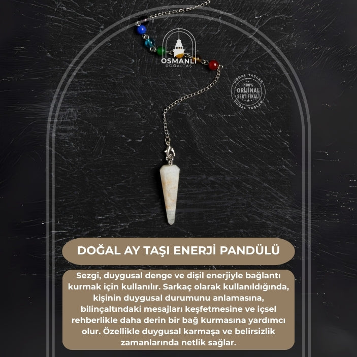 Osmanlı Doğal Taş Sertifikalı Doğal Ay Taşı Enerji Pandülü
