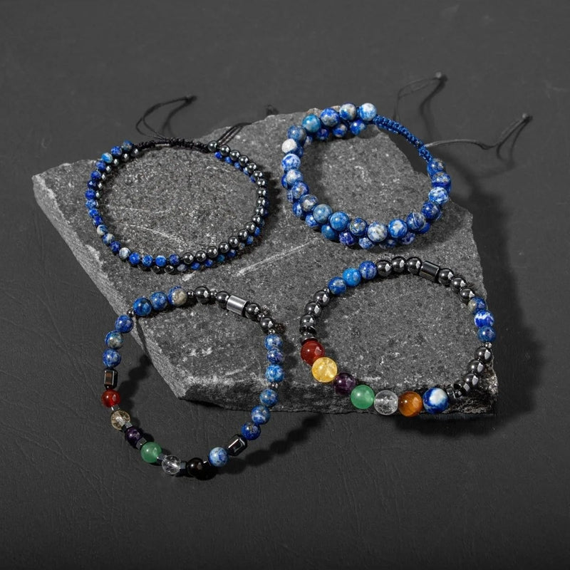 Çakra-Lapis Bileklik Seti Ametist, Kaplan Gözü, Akik, Kuvars, Lapis