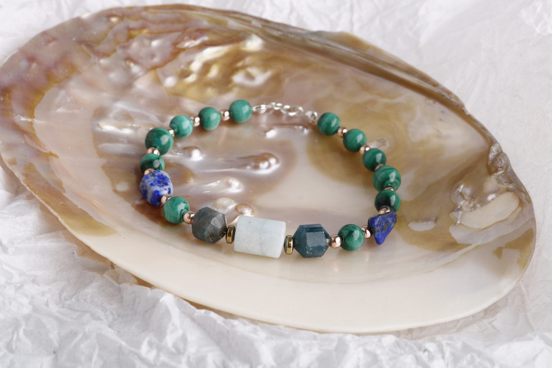 Hazel, Malahit-Lapis-Apatit-Akuamarin Doğal Taş Bileklik