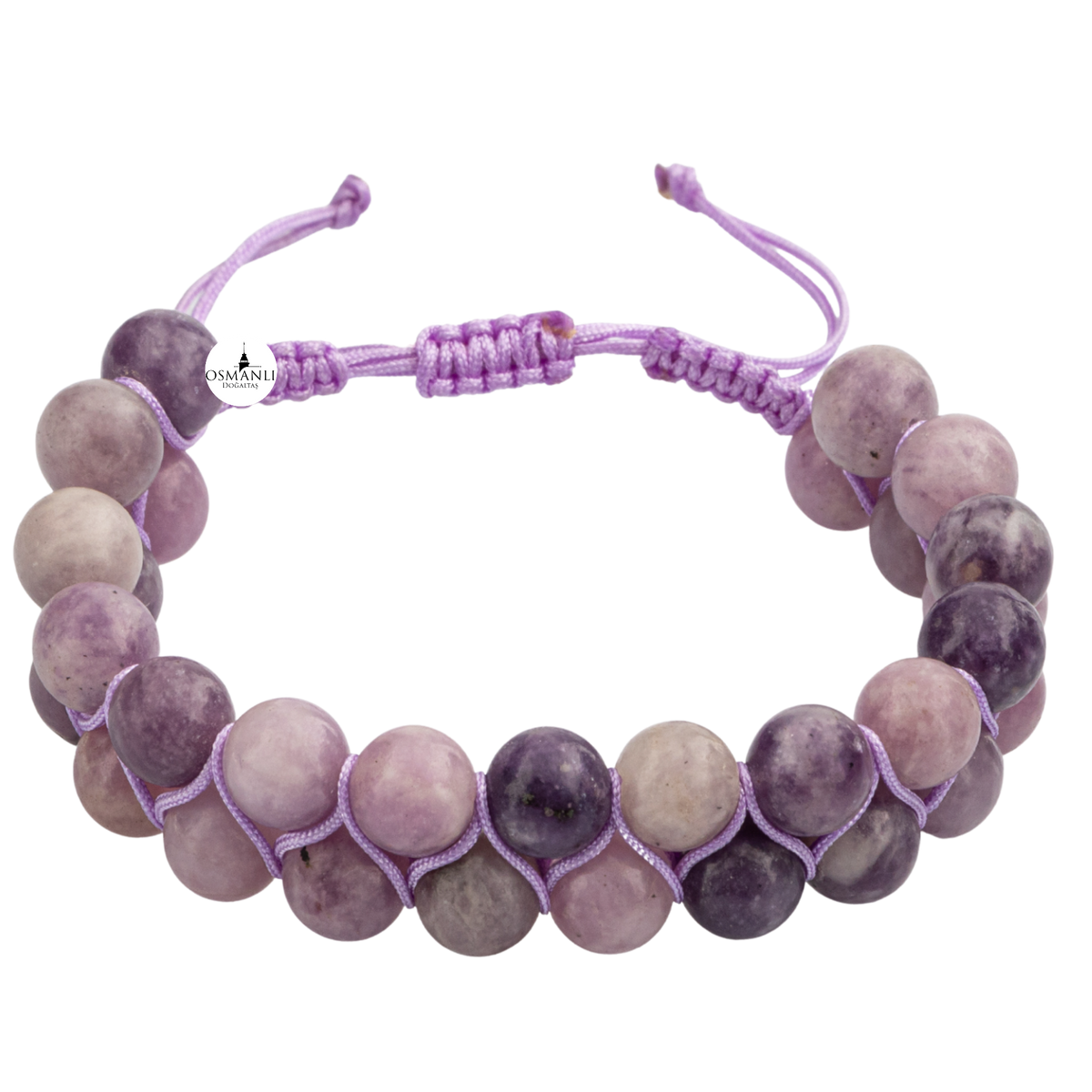 Lepidolit 8mm Çift Sıra Makrome Doğal Taş Bileklik