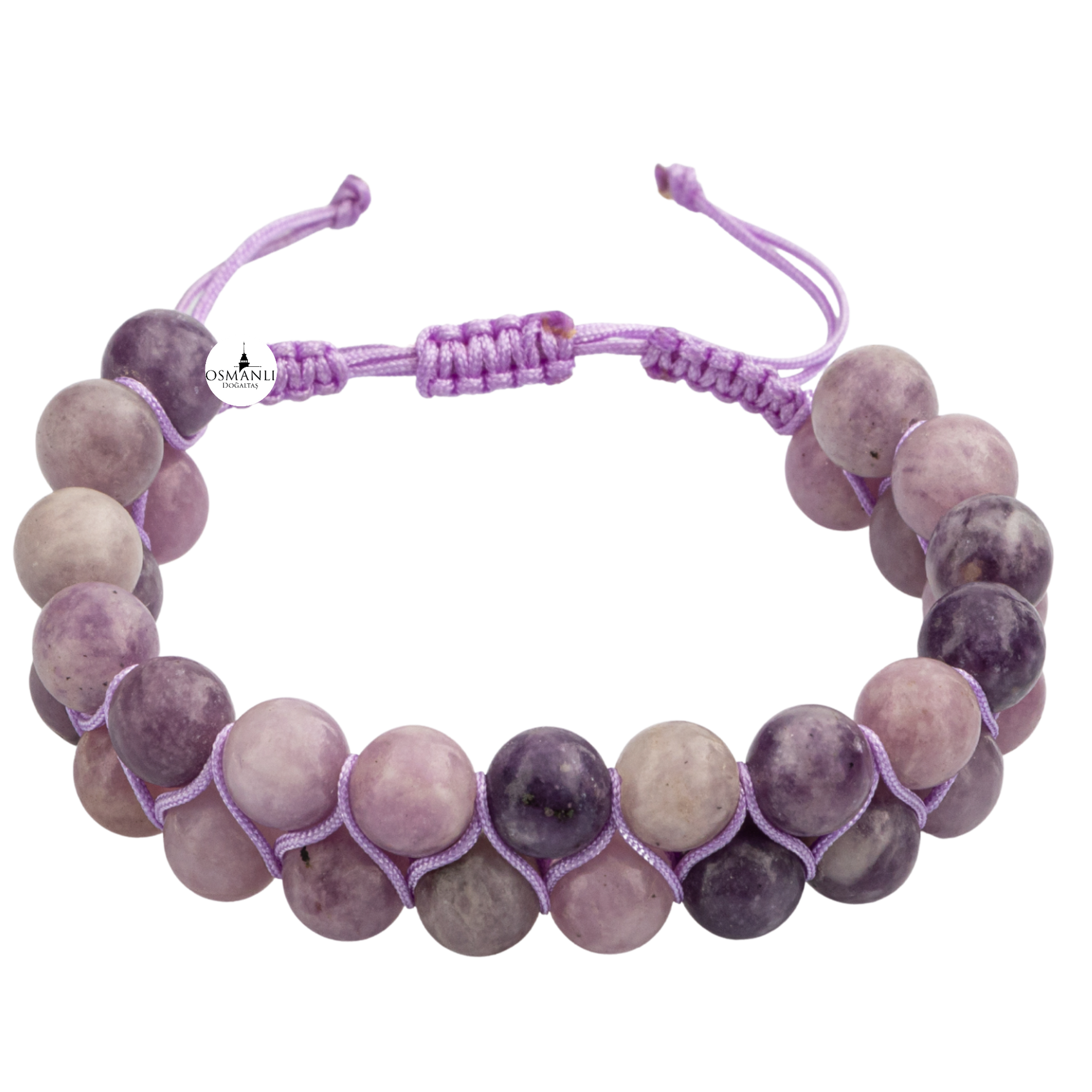 Lepidolit 8mm Çift Sıra Makrome Doğal Taş Bileklik