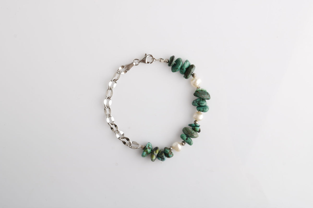 Mia, Turkuaz Firuze-İnci Doğal Taş Charm Bileklik