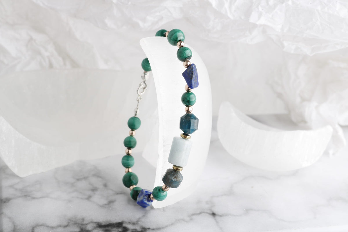 Hazel, Malahit-Lapis-Apatit-Akuamarin Doğal Taş Bileklik