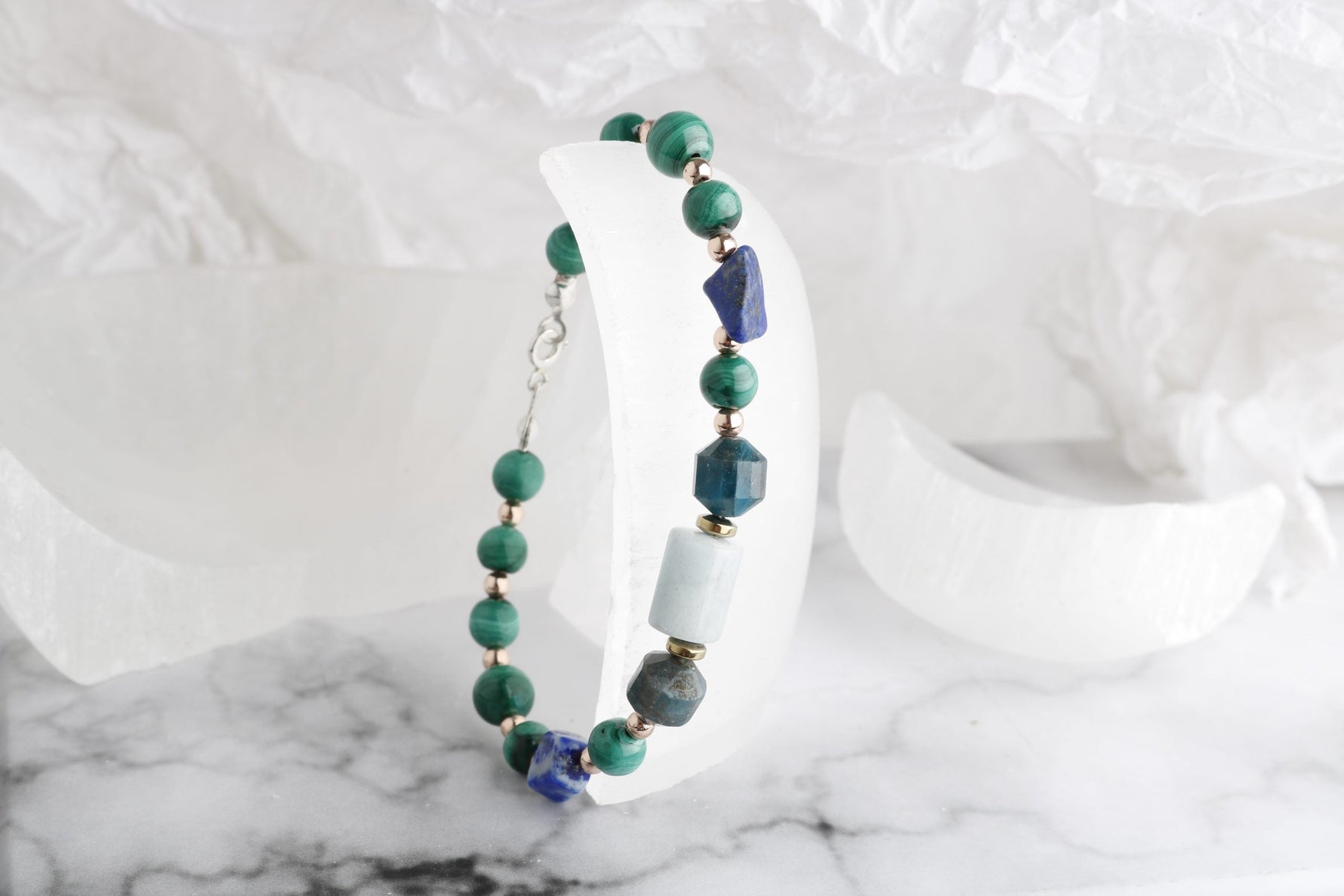 Hazel, Malahit-Lapis-Apatit-Akuamarin Doğal Taş Bileklik