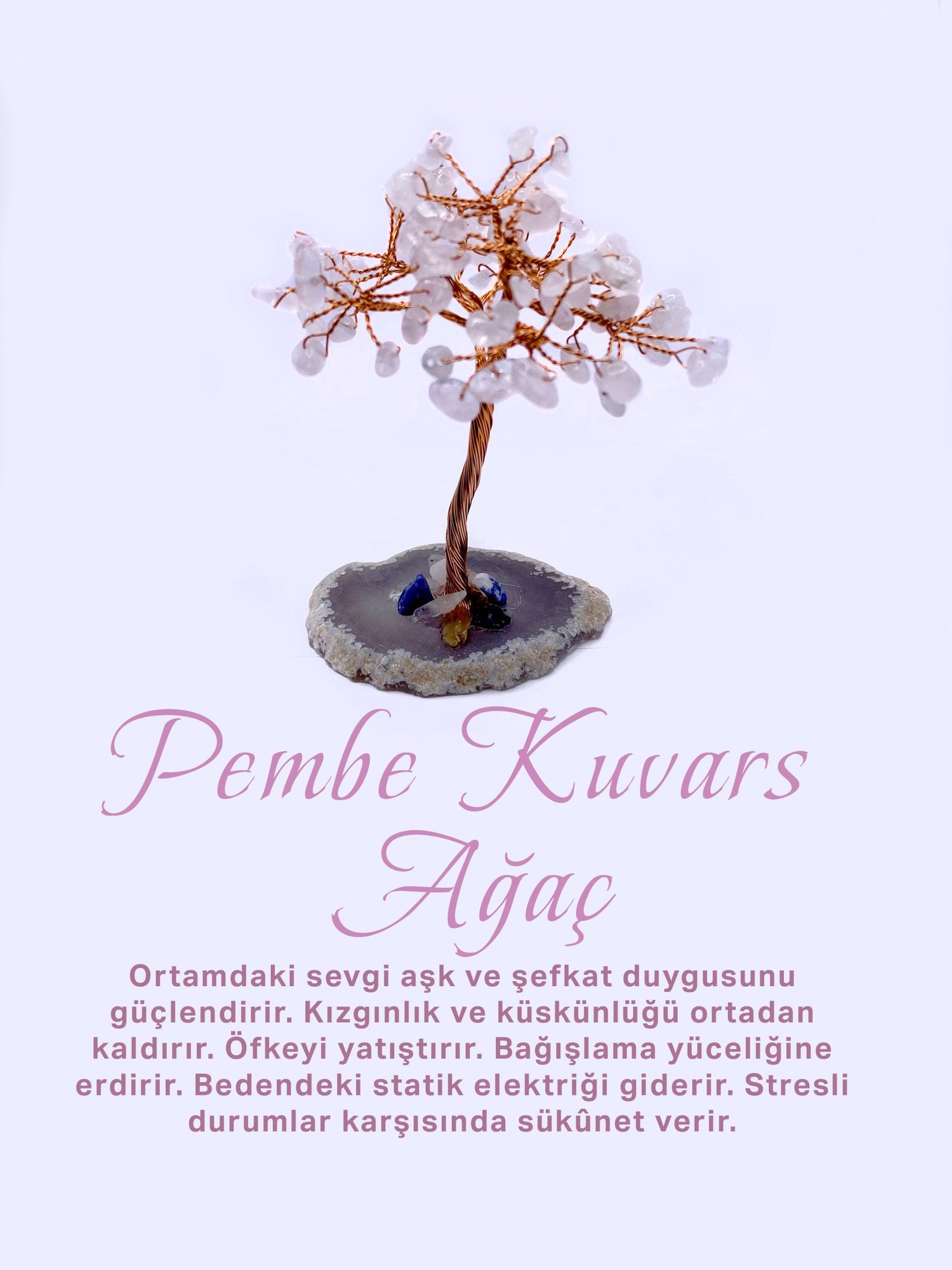 Pembe Kuvars Doğal Taş Ağaç - Akik Taşı Zemin Üzerine