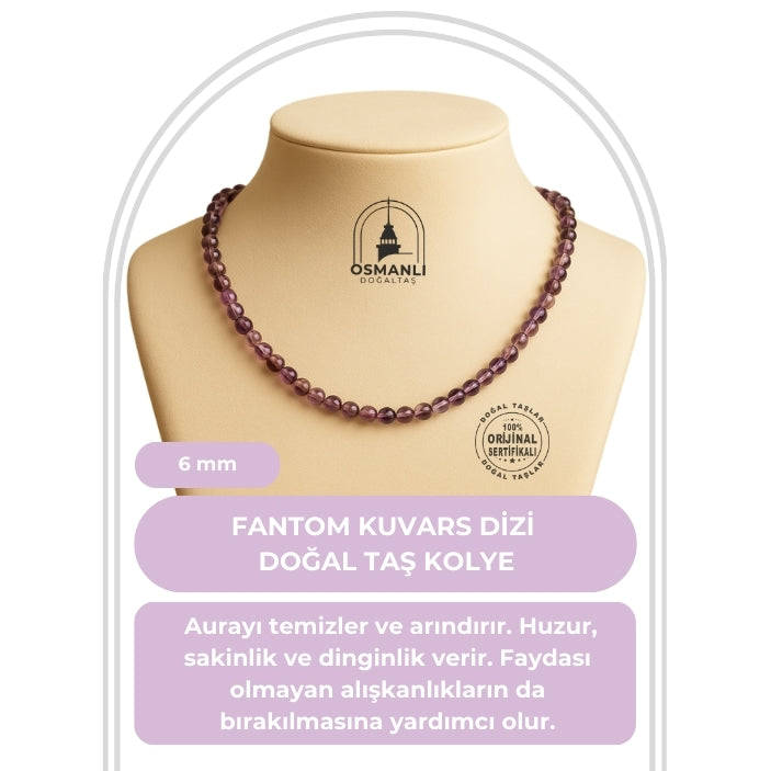 Fantom Kuvars 6 mm Dizi Doğal Taş Kolye