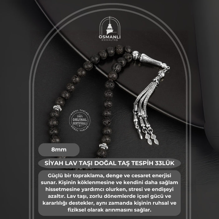 Siyah Lav Taşı Doğal Taş Tesbih 33lük - 8mm