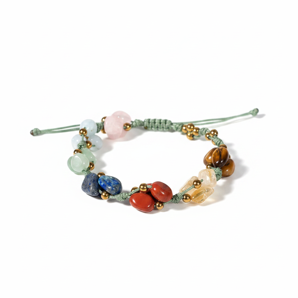Çakra Bileklik BL-1293 Akuamarin, Jasper, Kaplan Gözü, Lapis, Pembe Kuvars, Sitrin - beyaz fon