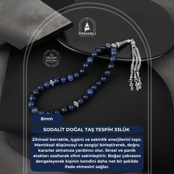 Sodalit Doğal Taş Tesbih 33lük - 8mm