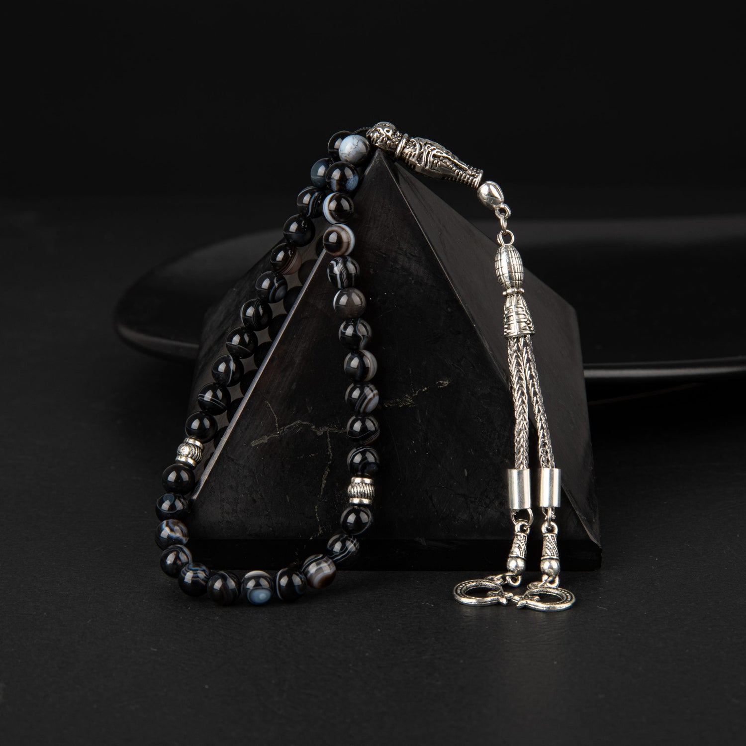 Siyah Göz Akik Doğal Taş Tesbih 33lük - 6mm