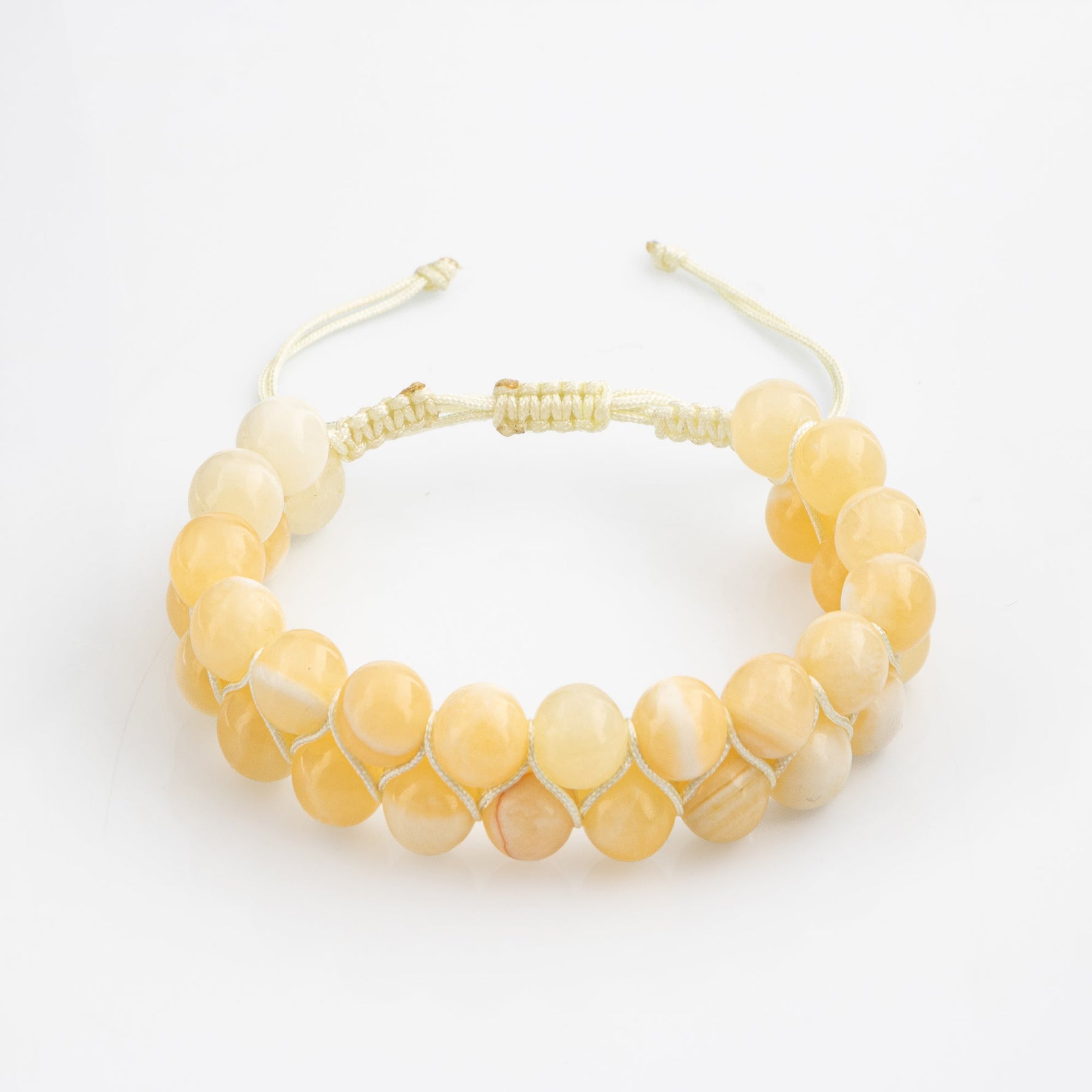 Aragonit 8mm Çift Sıra Makrome Doğal Taş Bileklik