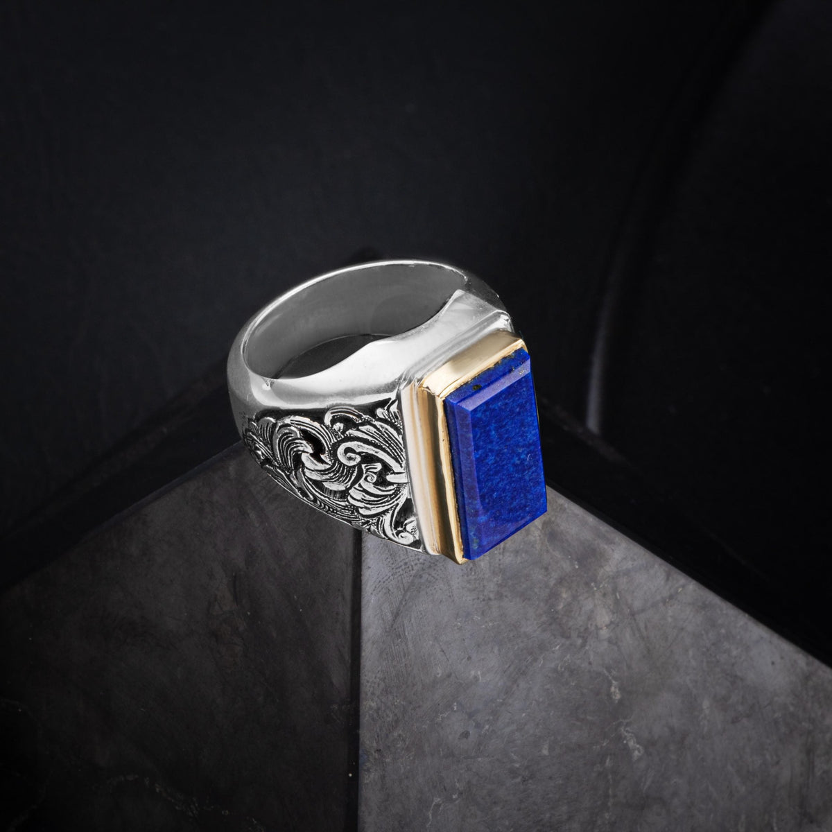 Lapis Doğal Taş Özel Koleksiyon İrityumlu (Kararmaz) Gümüş Yüzük