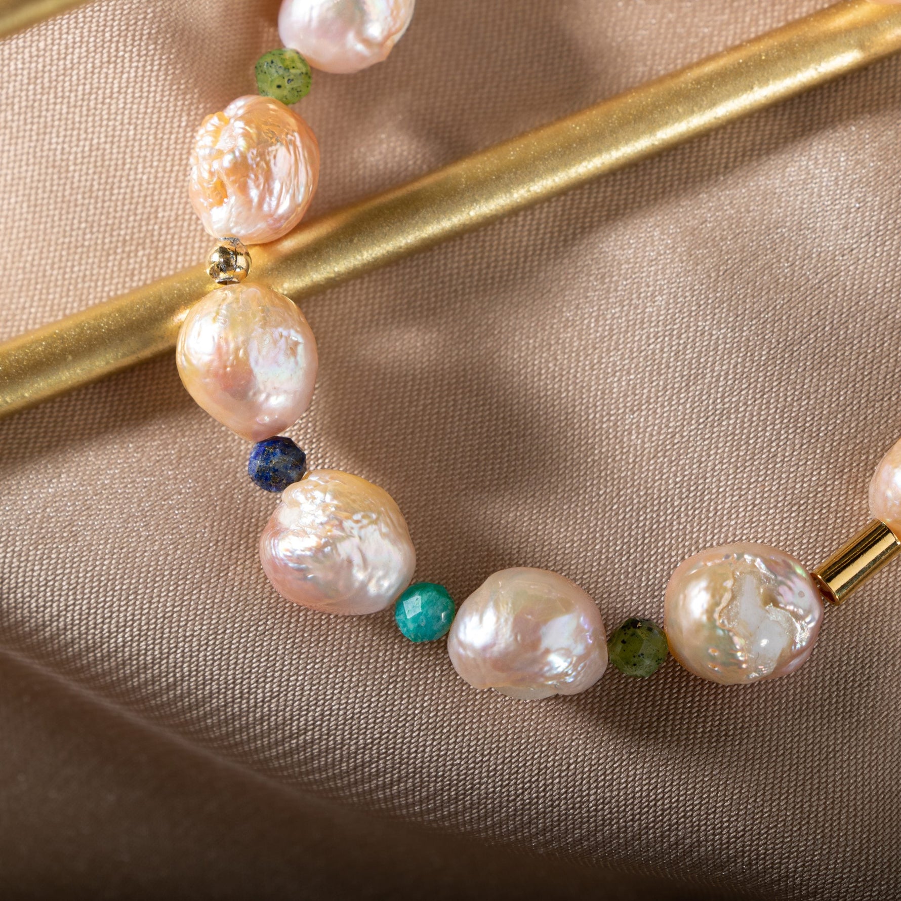 İnci-Lapis Lazuli-Amazonit-Yeşim Doğal Taş Gümüş Bileklik