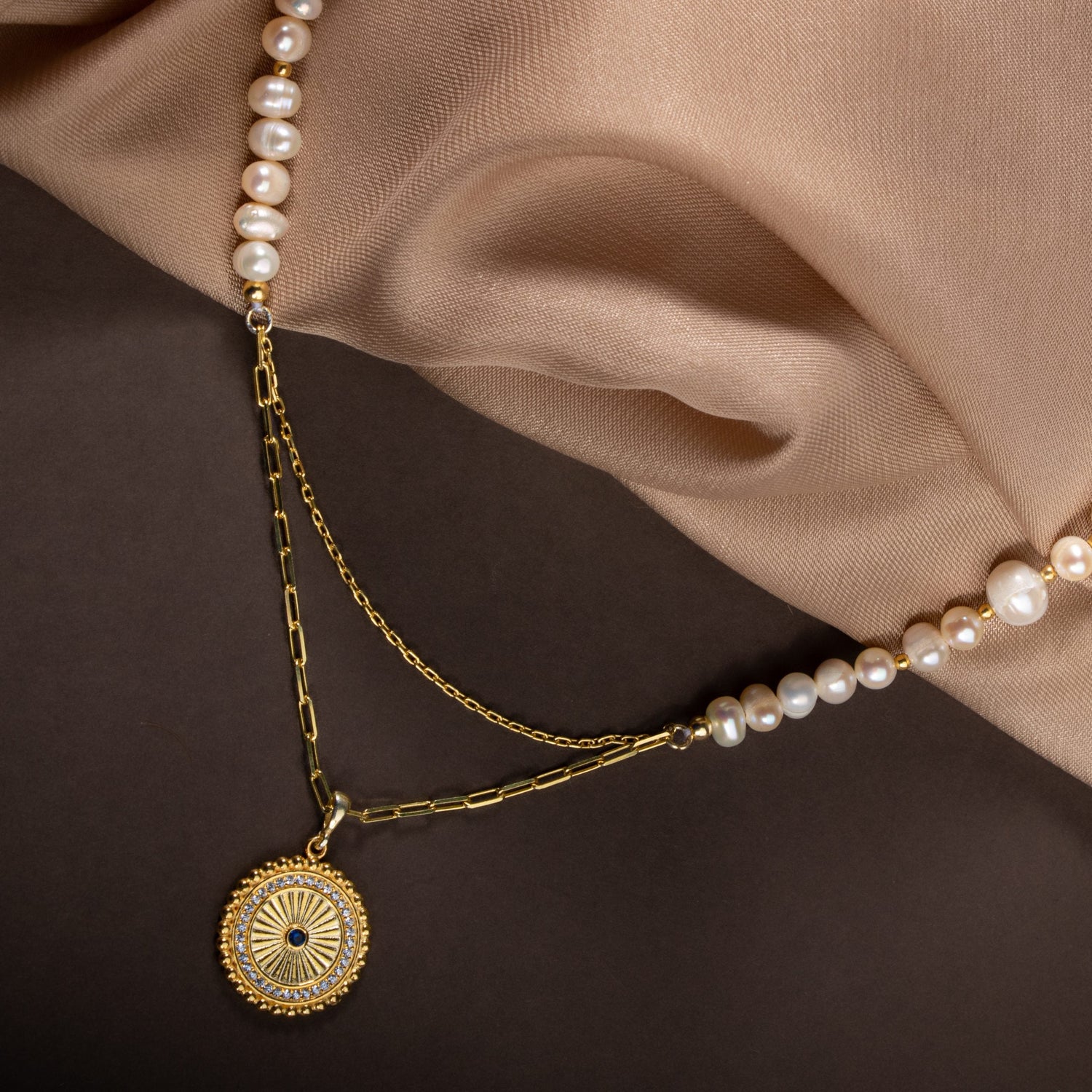 İnci Doğal Taş Gümüş Kolye