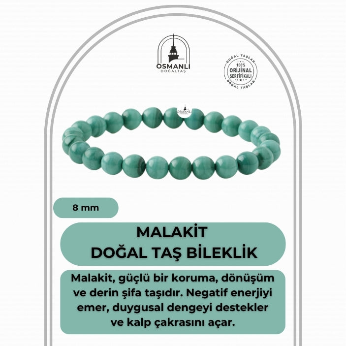 Malakit 8mm Doğal Taş Bileklik