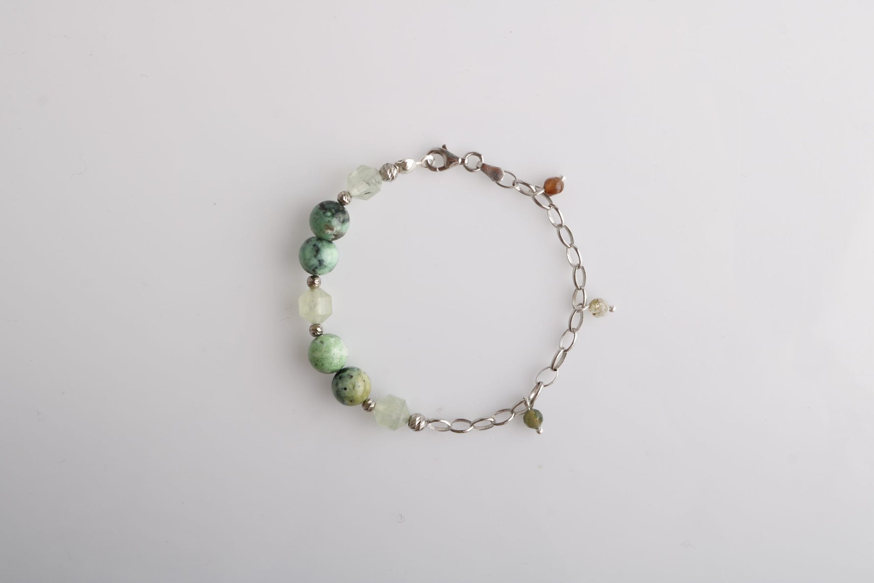 Amazonya, İspanyol Varisit-Prehneit-Akik Doğal Taş Gümüş Bileklik