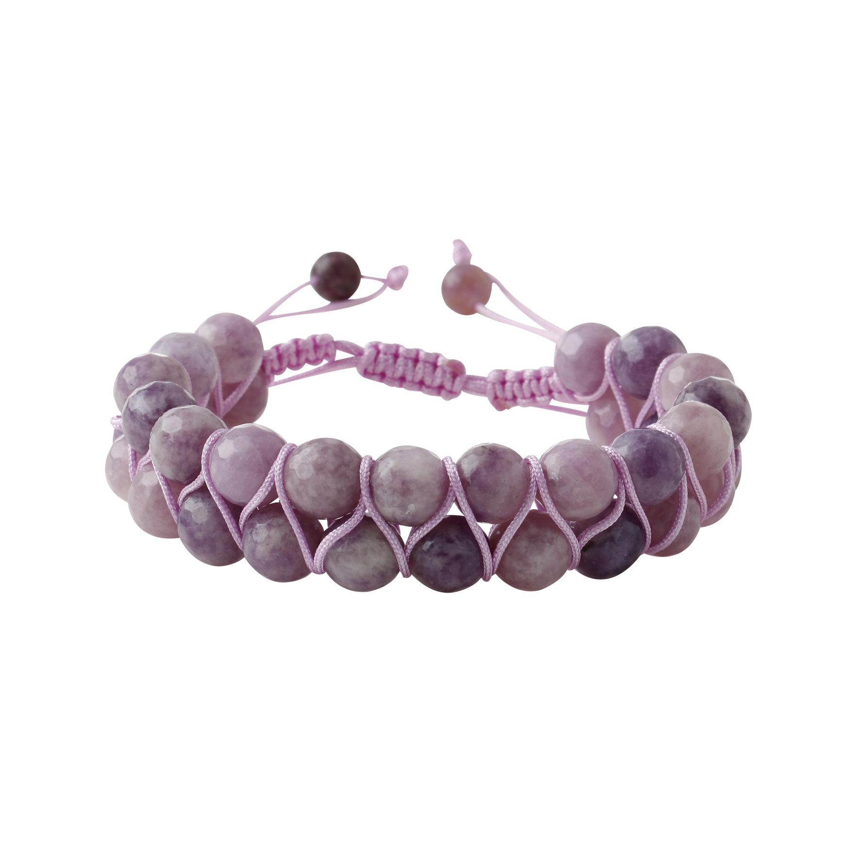 Lepidolit 8mm Çift Sıra Makrome Doğal Taş Bileklik